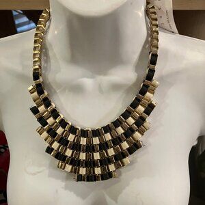 bib necklace ribbons gold tone vintage black vanilla